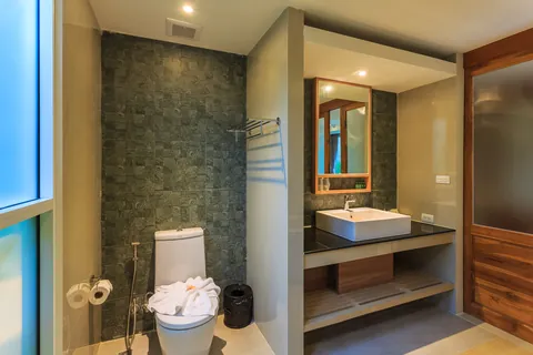 Villa bathroom vanity and shower