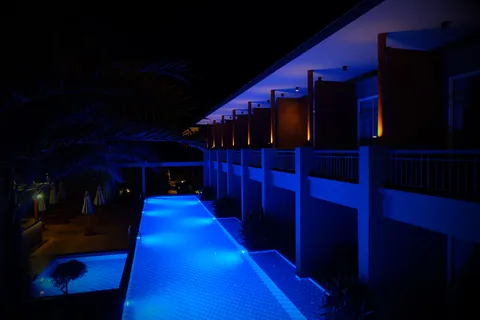 Swimming pool lighting at night