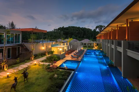 Swimming pool at dusk