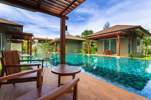Villa porch beside the wading pool