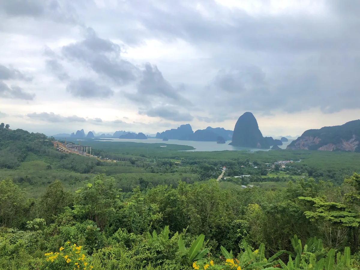 Limestone hills and mangrove forest across the bay from Ao Tho Li Viewpoint